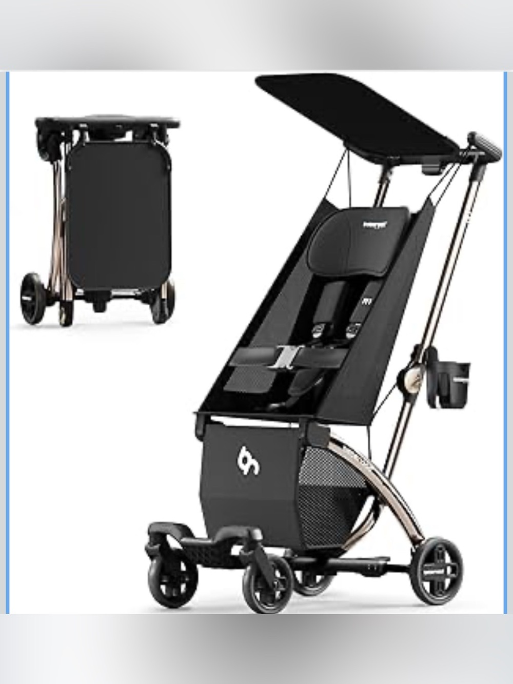 NEW R1 Auto-Folding Ultra Lightweight Travel Stroller for Airplane Compact Black